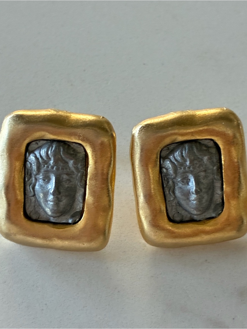Unique Rectangle Earrings in Jorge Adeler style , female visage
